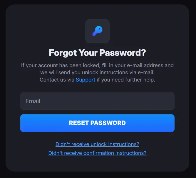 Password Recovery Page for SkyCrown Login